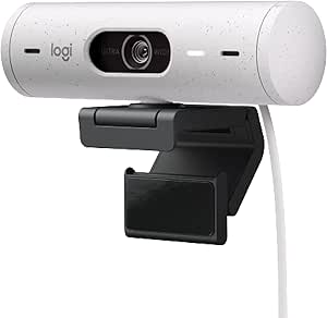 Logitech Brio Webcam 500 Full HD avec Correction Automatique de la lumière, Mode Show, Cache de confidentialité, Zoom, câble USB-C, Blanc