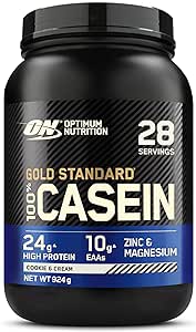 Optimum Nutrition Gold Standard 100% caséine protéine en poudre avec zinc, magnésium et acides aminés, favorise croissance & réparation musculaire de nuit, saveur Cookies & Crème, 28 doses, 924 g