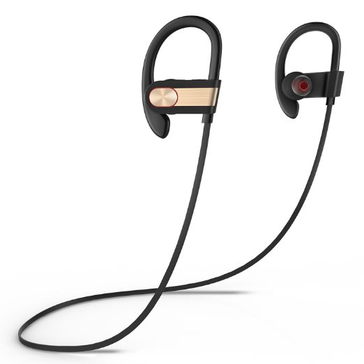 Picun H9 Bluetooth Headphones with Microphone, Wireless Sport Earbuds with Mic, Splashproof & Sweatproof, Stereo Music Earphones, Handfree Headset for Gym/Working Out/Running (Black Gold)