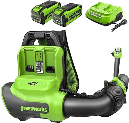 Greenworks 40V (175 MPH / 710 CFM / 75  Compatible Tools) Dual Port Cordless Brushless Backpack Leaf Blower, (2)8.0Ah Battery and Charger Included