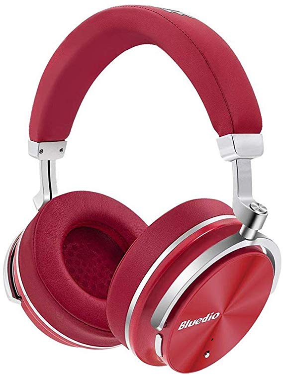 Bluedio T4S Superior Turbine Active Noise Cancelling Bluetooth Headphones Over-Ear Swiveling Wired and Wireless High-End Headphones with Mic with Carrying Bag for Cell Phone/PC/TV (Red)