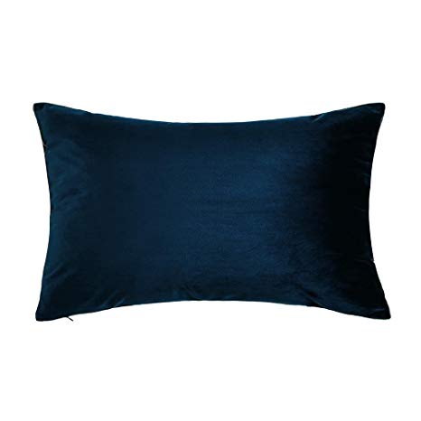 King Rose Solid Velvet Throw Pillowcase Super Luxury Soft Cushion Cover 12 X 20 Inches Navy Blue