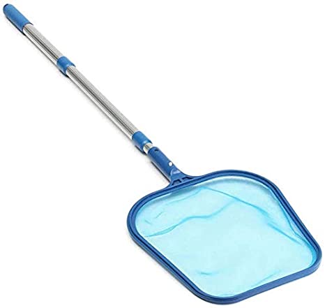 Pool Skimmer Net with 5 Sections 47" Detachable Pole, Leaf Skimmer Mesh Rake Net for Spa Pond Swimming Pool, Pool Cleaner Supplies and Accessories (Flat rake with Pole)