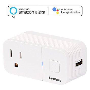 Leelbox Smart Outlet WiFi MINI Plug Smart Socket Outlet Remote Control By Amazon echo Remote Voice and Google Home No Hub Required with 2.1A Smart USB Charging Port Rapid Charging Connection Easily to WIFI Router(1 Pack)