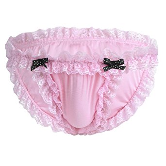 FEESHOW Men's Bowknot Sissy Maid Floral Lace Bikini Briefs Low Waist Panties Underwear