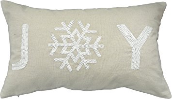 JOY and Snow Flake White Sequins Decorative Throw Pillow COVER 20x12