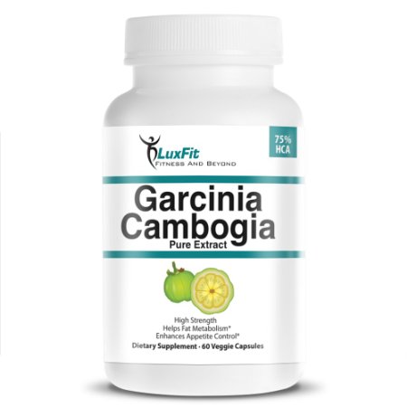 LuxFit Pure Garcinia Cambogia Extract Extra Strenght 75 HCA Dietery Formula 500mg Pure Garcina Cambogia Extract Made In USA 180 Count