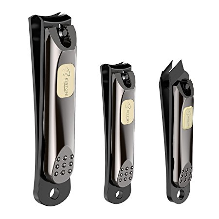 BESTOPE Nail Clippers, professional 3pcs Stainless Steel Fingernail & Toenail & Slant Edge Nail Clipper Cutter Set With Metal Case, Good Gift For Women,Men(Black)