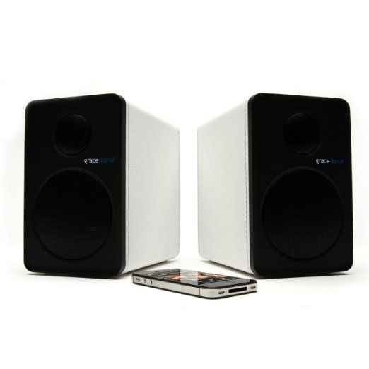 Grace Digital GDI-BTSP208 aptX Powered Bookshelf Bluetooth Speakers (Set of 2, White)