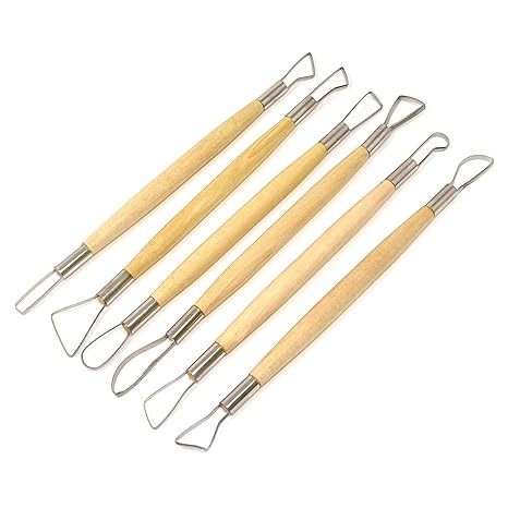 Honbay 6-Piece Wooden Handle Double Ended Modeling Tools Sculpting Tools for Clay, Fondant, Cake, Ceramic, Dough, Plasticine, Plaster, Wax, etc