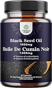 Cold Pressed Black Seed Oil Capsules - Vegan Nigella Sativa Black Cumin Seed Oil Capsules with Omega 3 6 9 and Antioxidants To Help Promote Hair Growth Immune Support Joint Health and Digestion 60caps