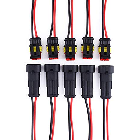 Qook 5 Kit 2 Pin Way Car Waterproof Electrical Connector Plug Male Female Wire Cable Connector Plug with Wire AWG Marine