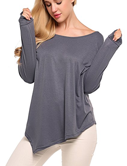 Beyove Women Loose Blouse Off Shoulder Long Sleeve Irregular Hem Top Shirt