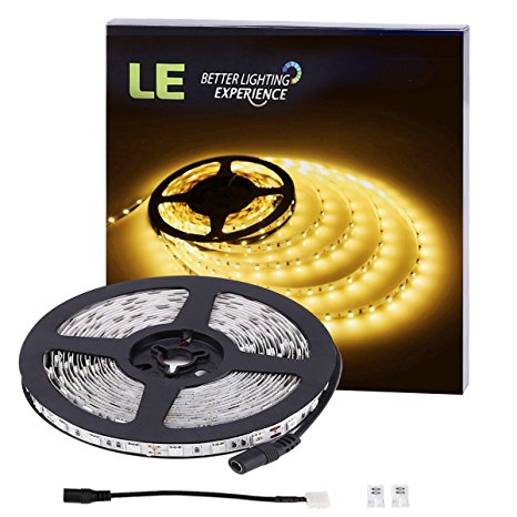 LE 12V Flexible LED Strip Light, 3000K Warm White, 300 Units 5050 LEDs, Non-waterproof LED Tape, Pack of 16.4ft