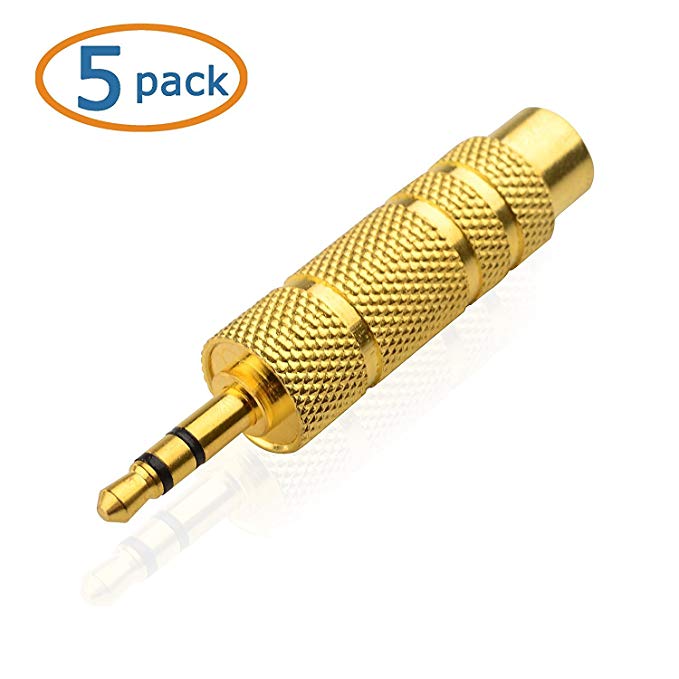 ATC 5 Pack Gold Plated 3.5mm 1/8 inch Male to 6.3mm 1/4 inch Female Stereo Jack Cable Connector Adapter