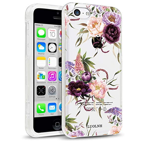 LUOLNH Slim Shockproof Clear Floral Pattern Soft Flexible TPU Back Cover Case Compatible with iPhone 5C -3 Color flowers