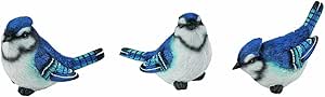 Transpac A0883 Perched Vibrant Blue Jay Bird 5 x 3.75 Resin Stone Tabletop Collectible Figurines Set of 3