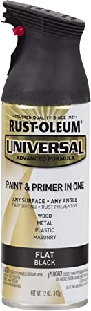 Rust-Oleum, Flat Black 245198 Universal All Surface Spray Paint, 12 oz, 12-Ounce