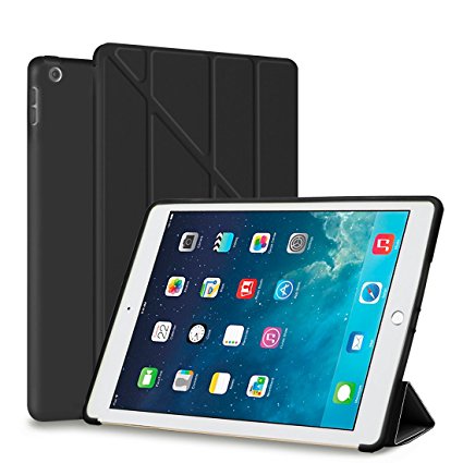 iPad 2017 9.7 inch Case,GOOJODOQ Smart Cover with Soft Back [Ultra Slim PU Leather][Multiple Angles Stand] Silicone Translucent Shell for Apple New iPad 2017 9.7 with Auto Wake/Sleep Function in Black