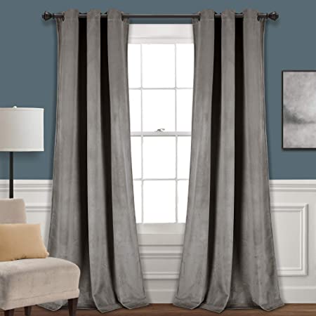 Lush Decor Prima Velvet Solid, 108” x 38”, Gray Curtains Color Block Room Darkening Window Panel Set for Living, Dining, Bedroom (Pair), L