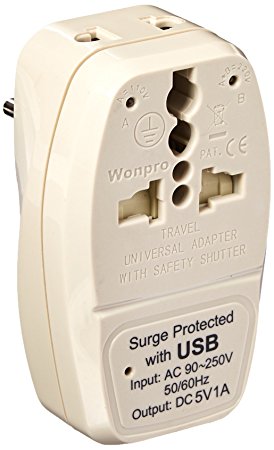 OREI 3 in 1 Israel Travel Adapter Plug with USB and Surge Protection - Grounded Type H - Palastine, Israel & More