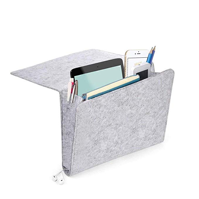 Yifen Felt Bedside Caddy with Two Pockets Inside and Side Charging Cable Hole for Phone, iPad, Book, Pen, Glass, Remote, Toys 24x27x8cm (Light grey)
