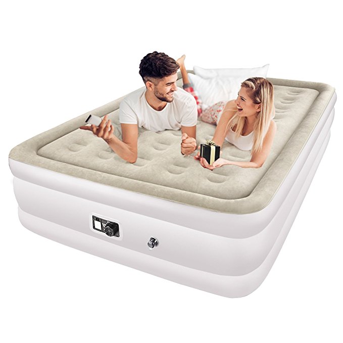 King Size Air Bed TOPELEK Upgraded Double Size Flocked Cornerstone Inflatable Mattress with up to 270KG Capacity, Built-In Electric Pump, Storage Bag and Repair Patches Included for Rest, Camping, Travelling, Overnight Guests