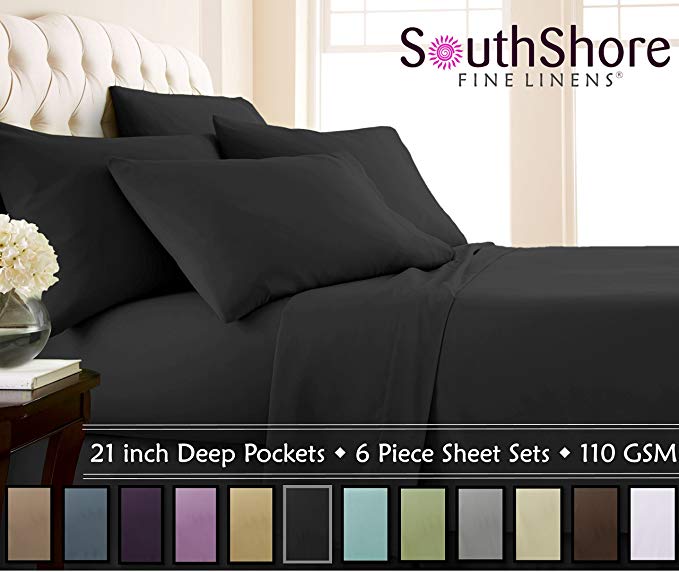 Southshore Fine Linens - Vilano Springs - 4 Piece - 21 Inch - Extra Deep Pocket Sheet Set (Twin, Black)