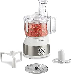 Hamilton Beach Food Processor & Vegetable Chopper for Slicing, Shredding, Mincing, and Puree, 10 Cups   Easy Clean Bowl Scraper, White and Stainless Steel (70733)