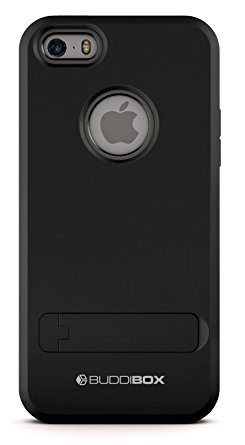 iPhone 5s Case, BUDDIBOX [Shield] Slim Dual Layer Protective Case with Kickstand, (Black)