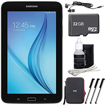 Samsung Galaxy Tab E Lite 7.0" 8GB (Wi-Fi) 16GB microSD Card Bundle includes Tablet, Memory Card, Cleaning Kit, 3 Stylus Pens, Metal Ear Buds and Hardshell Case