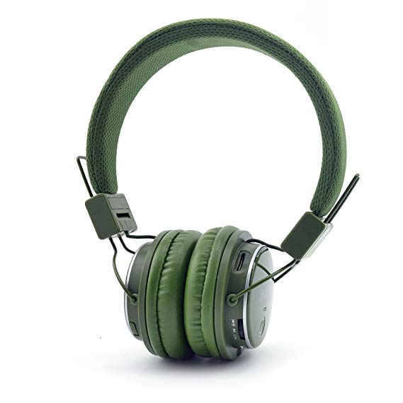 GranVela® Q8 Lightweight Foldable Wireless Bluetooth On-Ear Headphones with Microphone, Micro SD Card Player, FM Radio and 3.5mm Detachable Cable Stereo Headset - Dark Green