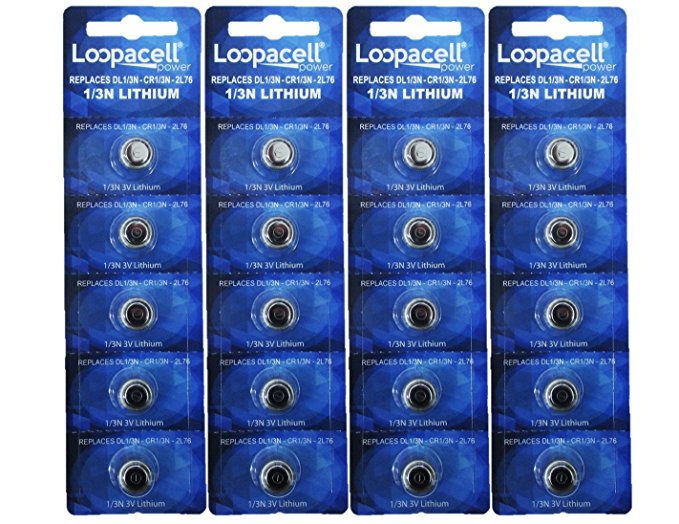 20 Loopacell 1/3N Batteries CR1/3N 3-Volt Lithium Battery