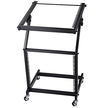 AW DJ Rack Mount Studio Mixer Stand Stage Cart w/ Wheel Adjustable Music Equipment Party Show 9UX