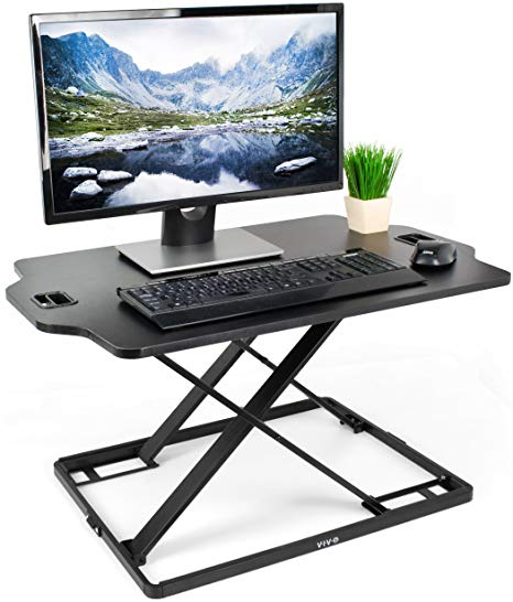 VIVO Black Single Top Height Adjustable Standing 32" Desk Sit Stand Converter Tabletop Monitor Laptop Riser Platform Station (DESK-V000HB)