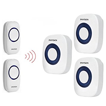 Physen Model CW Wireless Doorbell kit with 2 Push Buttons and 3 Plugin Receivers,Operating at 1000 feet Long Range,4 Volume Levels and 52 Melodies Chimes,No Battery Required for Receiver
