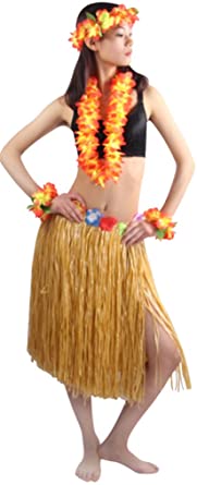 5pcs/ Set Adult Hawaiian Luau Grass Elastic Hula Skirt 60cm