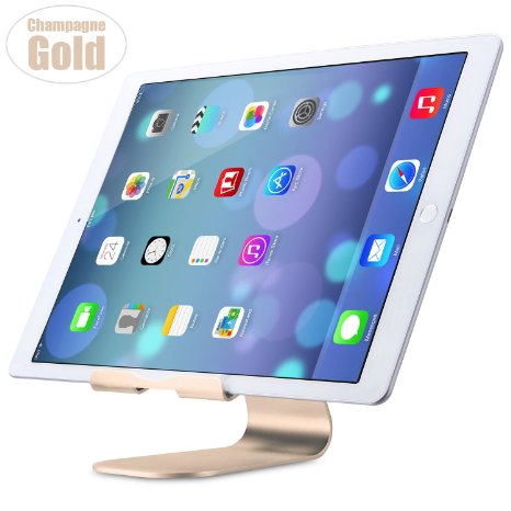 iPad Pro Stand, OMOTON Multi-Angle Aluminum Stand, with Portable Adjustable Charging Dock for iPad Pro 12.9 9.7, iPad Air, Samsung Tablet etc, Durable Holder and Minimalist Design, Champagne Gold