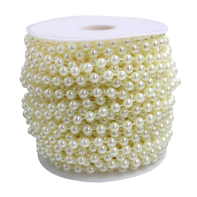 Wispun 6mm Pearl Bead Garland Spool Rope Wedding Centerpiece Decor 20M=65ft (ivory)