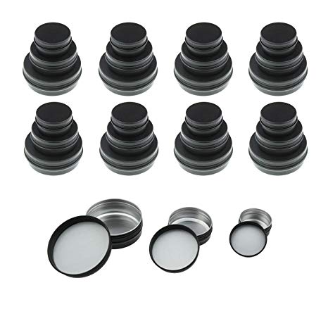 LJY 48 Pieces Black Round Aluminum Cans Screw Lid Metal Tins Jars Empty Slip Slide Containers (Mixed Sizes)