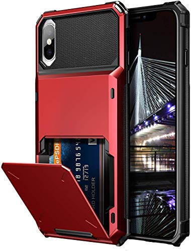 Vofolen Case for iPhone Xs Max Case Wallet ID Slot Credit Card Holder Scratch Resistant Dual Layer Protective Bumper Rugged TPU Rubber Armor Hard Shell Case Cover for iPhone Xs Max 10S Max (Red)