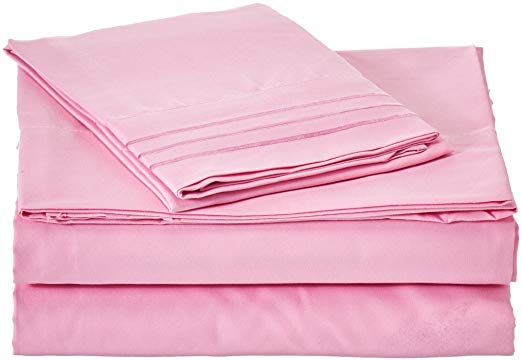 Elegant Comfort 1500 Thread Count Wrinkle Resistant Egyptian Quality Ultra Soft Luxurious 3-Piece Bed Sheet Set, Twin, Light Pink
