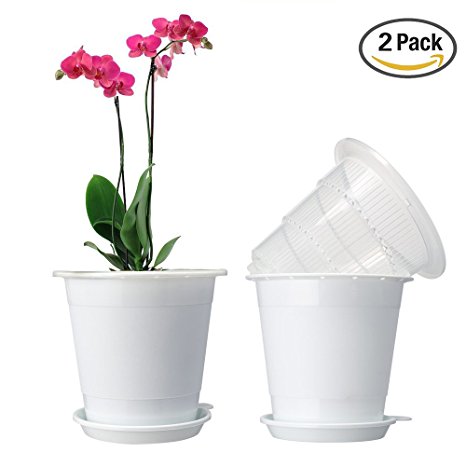 Mkono 2Pcs 4 Inches Orchid Pots with Holes and Mesh, 2 Inner and 2 Outer Planters