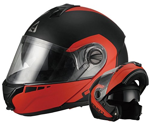 Triangle Matte Red Dual Visor Modular Flip Up High Performance Motorcycle Helmet [DOT] (X-Large)
