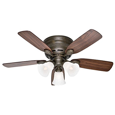 Hunter Fan 51045 Low Profile Plus with Five Eurasian Wood/Walnut Blades and White Snowflake Linen Glass Light Kit, 42-Inch, Provencal Gold Finish