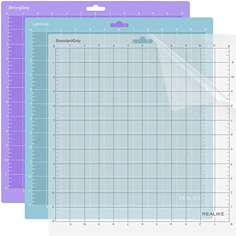 REALIKE Cutting Mat for Silhouette Cameo 12X12 inch Difference Adhesive Sticky Cutting mats in 3Pack Flexible Non-Slip Replacement Vinyl Cutting mat for Craft Sewing Light/Standard/Strong Grip