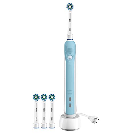 Oral-B Pro 1000 Power Rechargeable Electric Toothbrush Powered by Braun (white) & Oral-B Cross Action Brush Head Refills 3 count Bundle