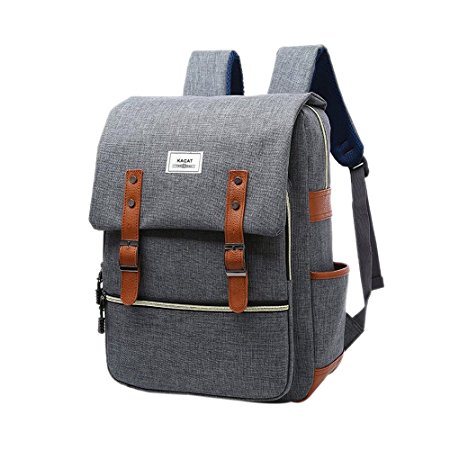 Vintage Laptop Backpack, Kacat 15.6 Inch Unisex Canvas Backpack with Laptop Sleeve for School Travel Hike (grey)