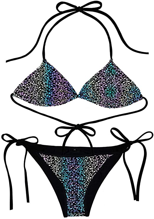 AKFLY Triangle Bikini Swimsuit for Women Halter Bikini and Honeymoon Reflective Swimwear