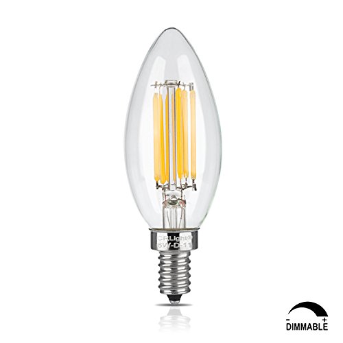 CRLight 6W Dimmable LED Filament Candle Light Bulb,2700K Warm White 600LM,E12 Candelabra Base Lamp C35 Bullet Top,60W Incandescent Replacement